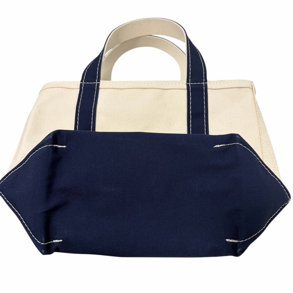 L.L. Bean Vintage White & Navy Blue Double Handle Small Canvas Tote - Like New - Picture 5 of 9